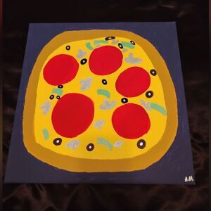 Whimsical Wall Art Canvas Painting Pizza Theme Food Still Life